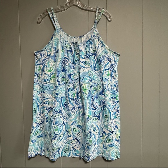 LAUREN RALPH LAUREN 2 Strap Blue Green Cotton Viscose Babydoll Nightgown Size L - Picture 1 of 9